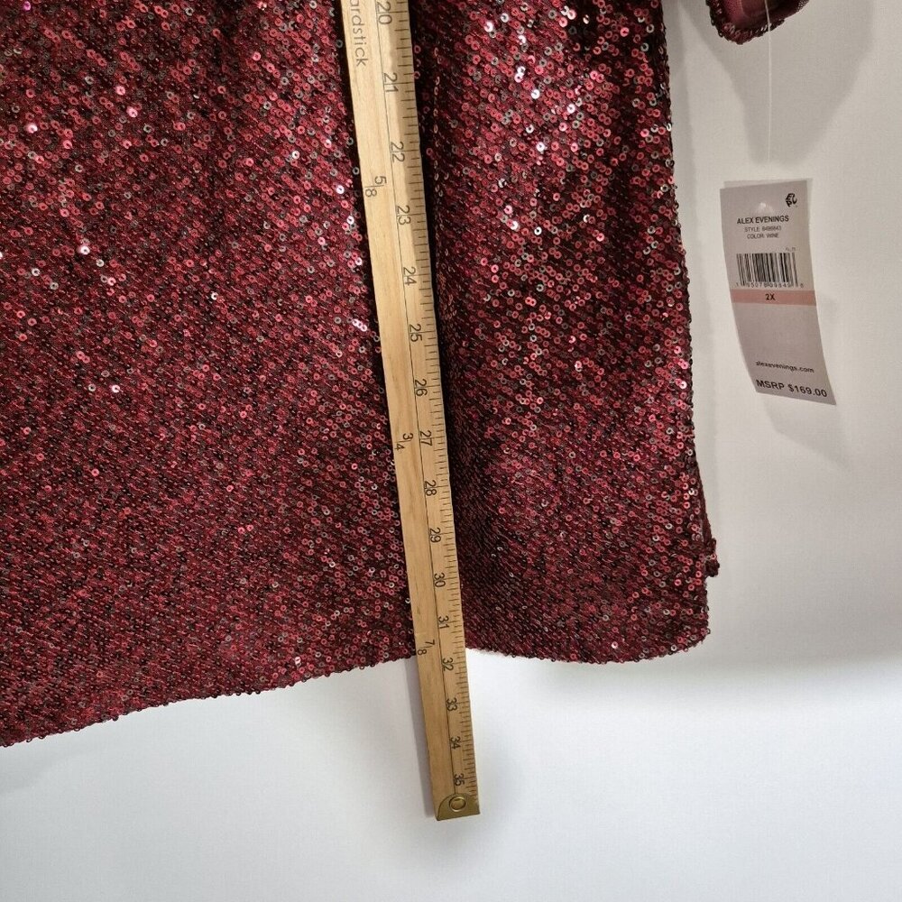 Alex Evenings Women's Size 2X Red Sequined Cowl Neck Blouse Tunic Top Plus (46) - Picture 12 of 14
